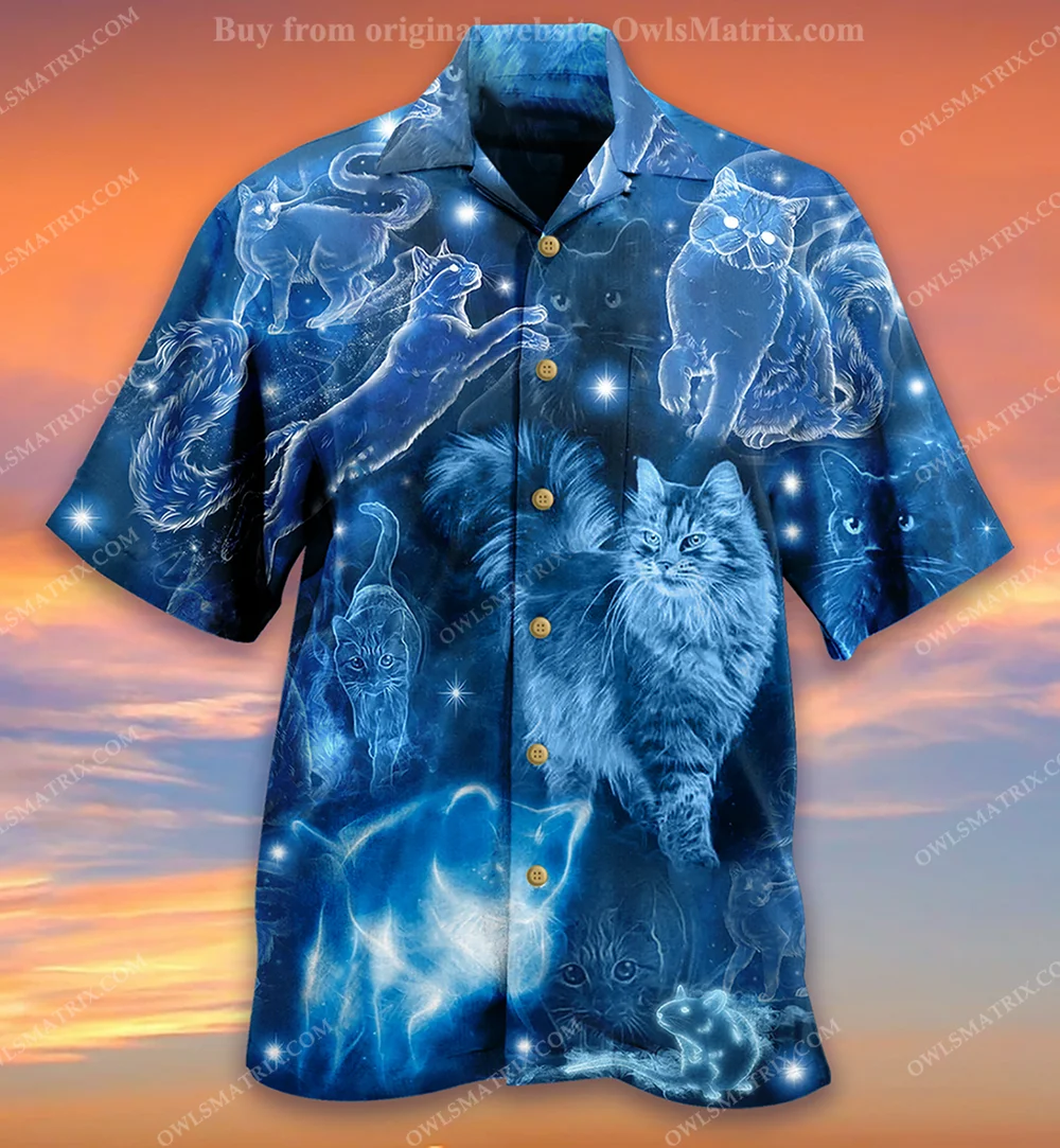 

New Men's Hawaiian Shirts Cat Print Constellation Hawaiian Style Botanical Design Clothing Beach Style Summer Streetwear