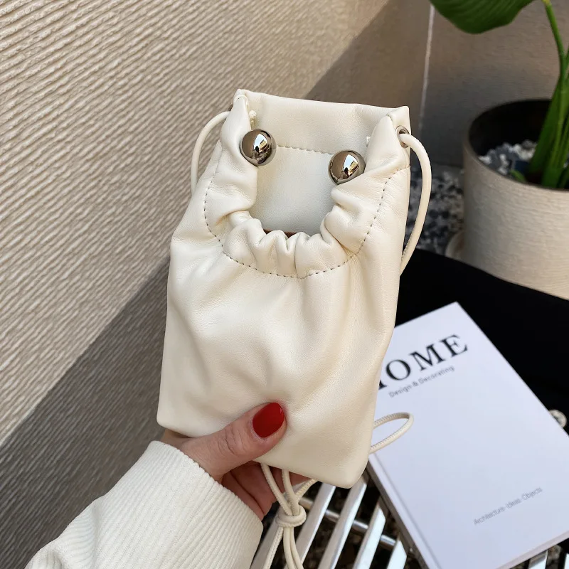 

2023 New Mobile Phone Bag Soft Leather Mini Drawstring Bag Premium Small Bag Single Shoulder Bag Crossbody Bag Women's Bag