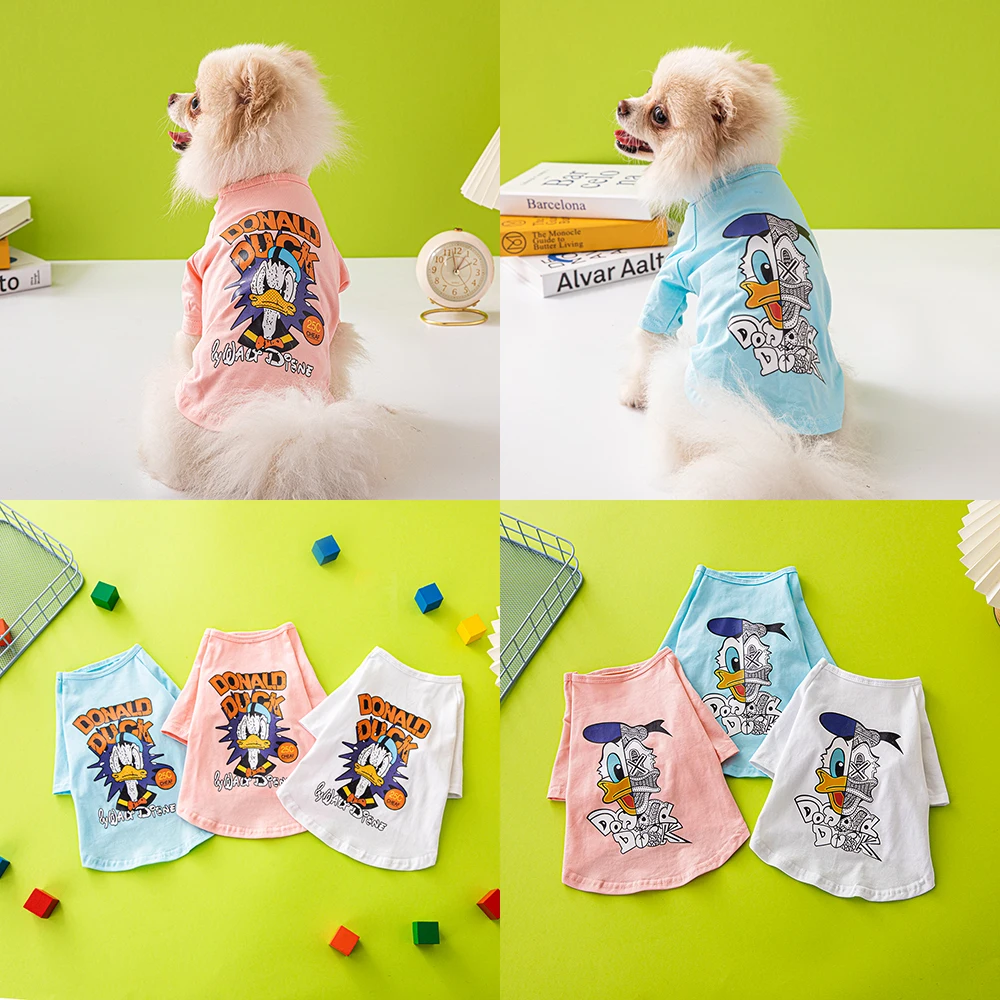 

Summer Disney Dog Clothes Comfortable Breathable Puppy T-Shirt Donald Duck Fashion Print 100% Cotton Pet Clothes