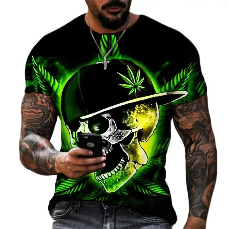 

Skull Head Humor Fun Art 3D Print Men's T-shirts Fashion Skeleton Round Neck Short Sleeve Loose Oversized T Shirt For Men 6XL