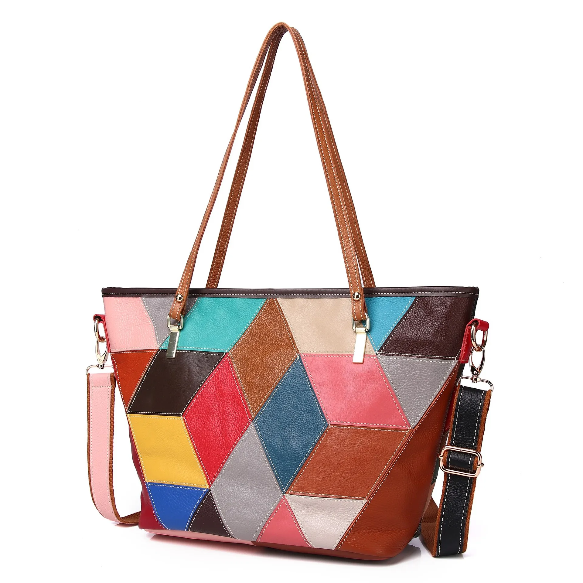 

Сумка-тоут женская из натуральной воловьей кожи, саквояж на плечо большой вместимости, Модный Цветной тоут в повседневном стиле