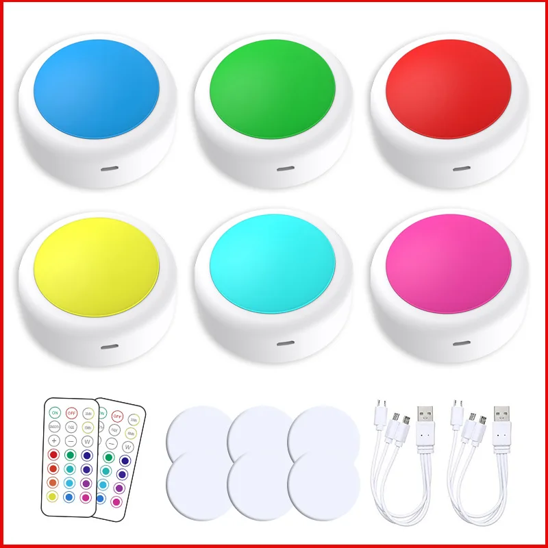 

RGB Under Cabinet Light Wireless Remote Control Wall Lamp Rechargeable Dimmable Round Night Lights For Closet Kitchen Lighting