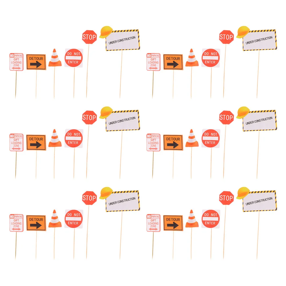 

48pcs Construction Cake Picks Tractor Cake Ornaments Cartoon Sign Cake Decors