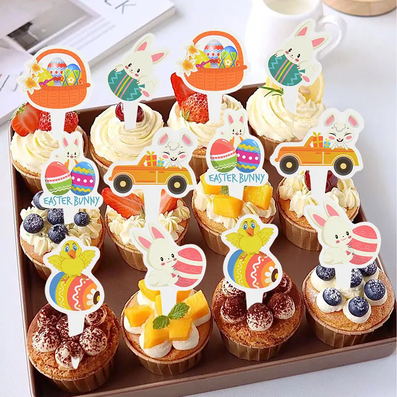

12pcs Easter Bunny Cupcake Toppers Rabbit Rabbit Egg Cake Topper For Easter Party Birthday Decoration Supplies Kids Favor