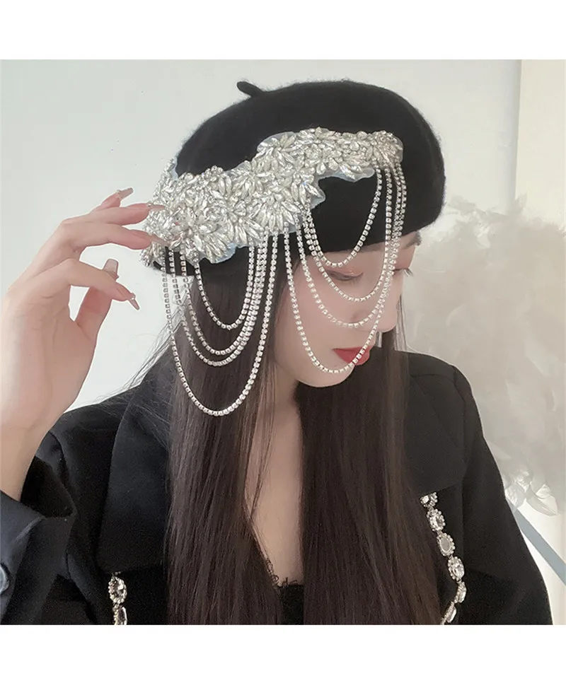 

202211-XX ins DROPSHIPPING Complicated handmade rhinestone flower wool felt lady beret hat women Leisure painter hat