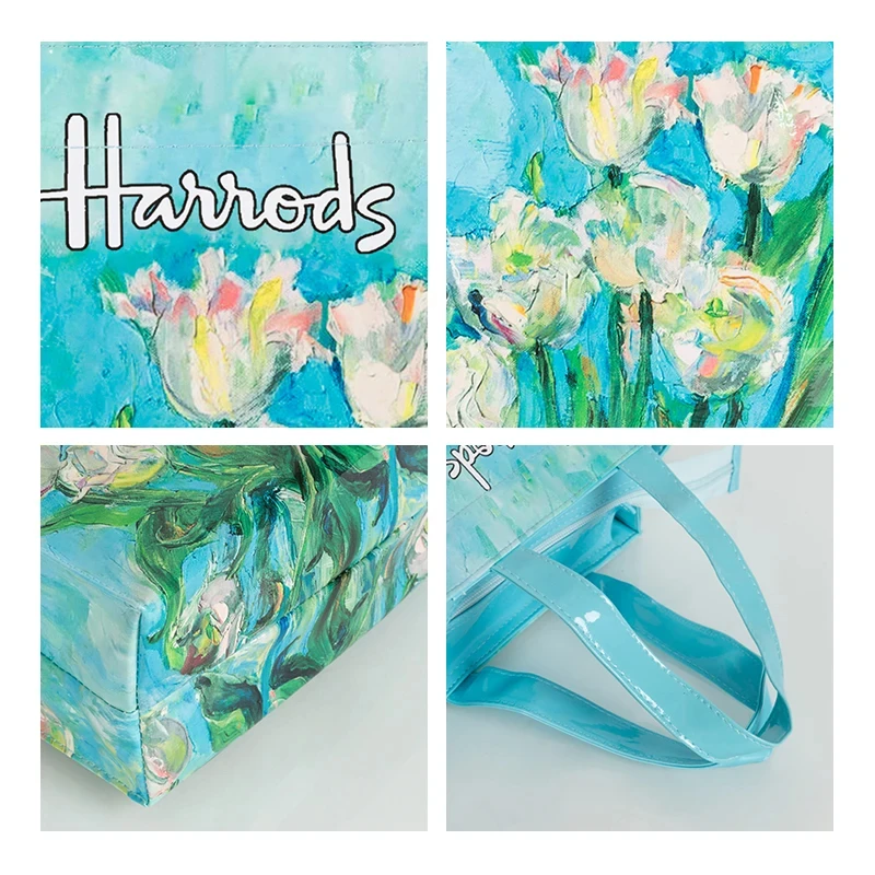 Женская модная квадратная эко-сумка из ПВХ с цветочным принтом большая