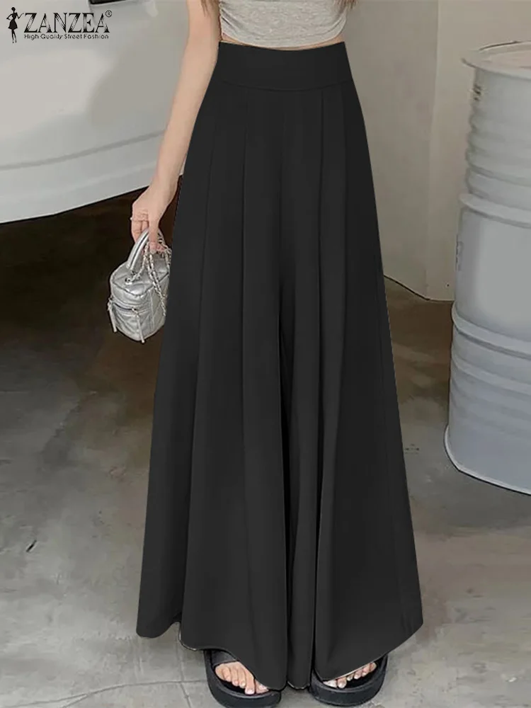 ZANZEA модные женские широкие брюки с высокой эластичной резинкой на талии