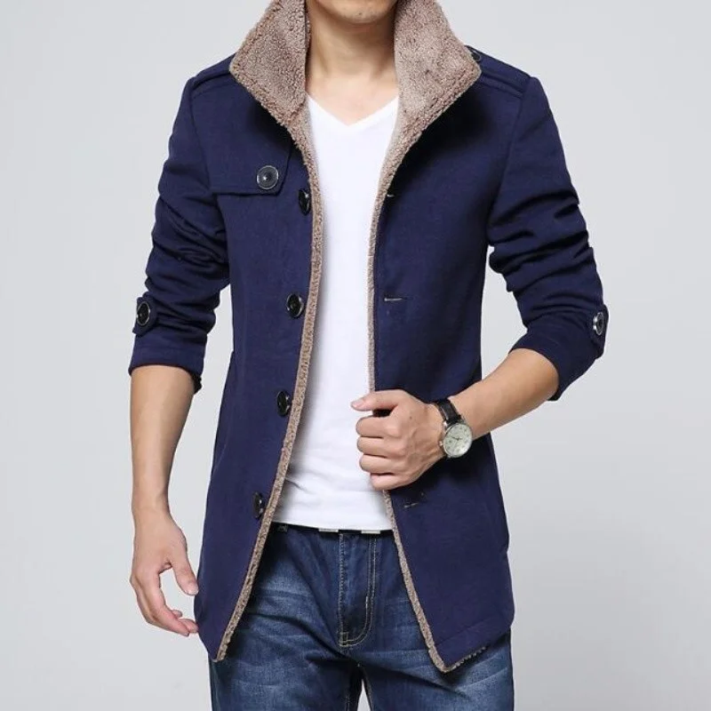 

Winter New Mens Fashion Thick Warm Woolen Coat Autumn Overcoat Male Wool Blend Jacket Hombre Brand Fleece Lined Outerwear