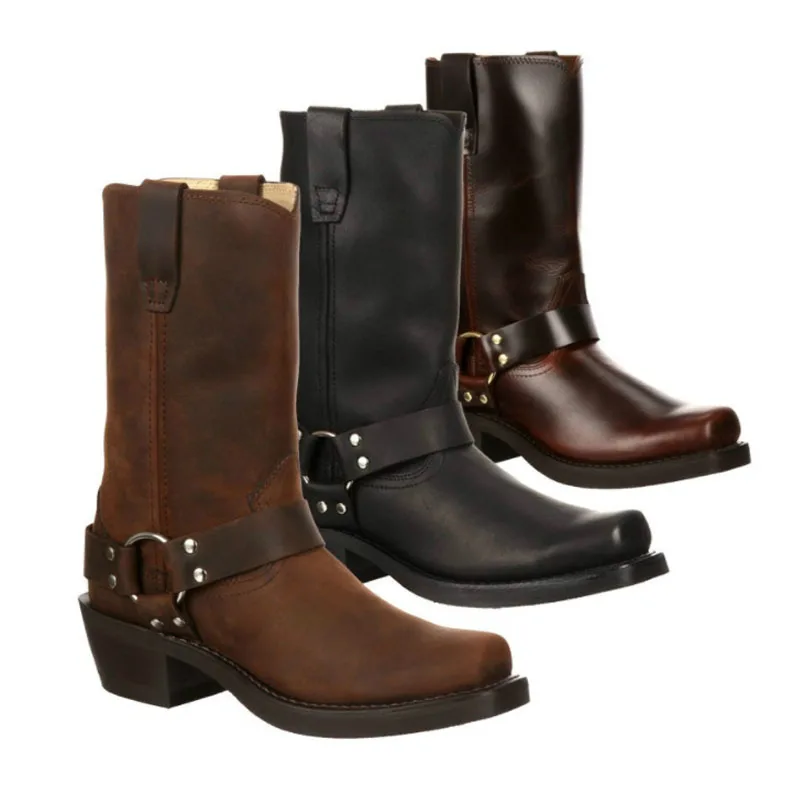 

2023 New Winter Rivet Studded Middle Calf Military Tactical Boot Knight Men Black Boot Shoe Men'S Work Shoes Soulier Homme
