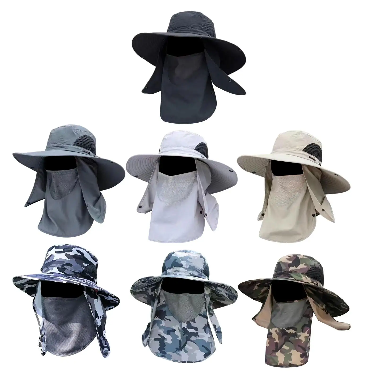 

Sun Hat Outdoor Visor Wide Brim Windproof Strap Bucket Hat with Detachable Face