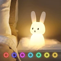 night light for kids cute bunny night light gifts rechargeable silicone bunny cute lamp with 3 hours timer7 colors changing