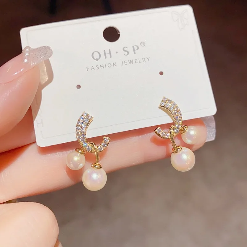 

Silver Pin Korean Version of Micro Zirconia Ring Pearl Niche Simple Light Luxury Vintage Fashion Ladies Earrings Jewelry