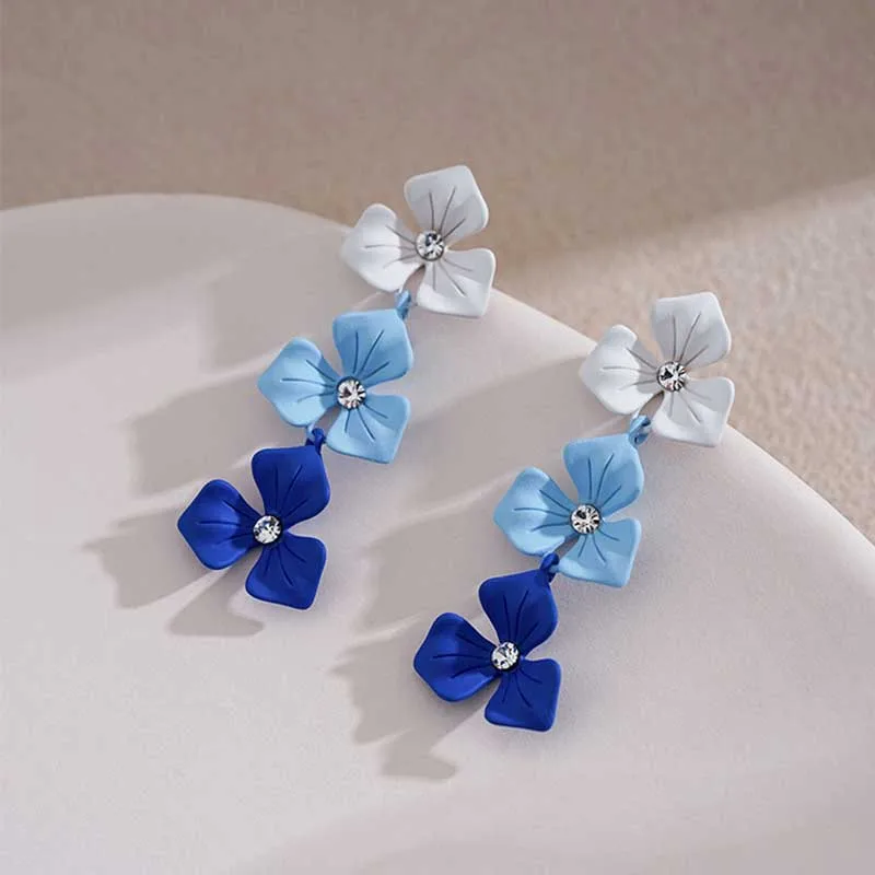 

Design cute Fashion Jewelry Big Double Flower stud Earrings For Women Style Party Wedding Exaggerated blue Earrings gift
