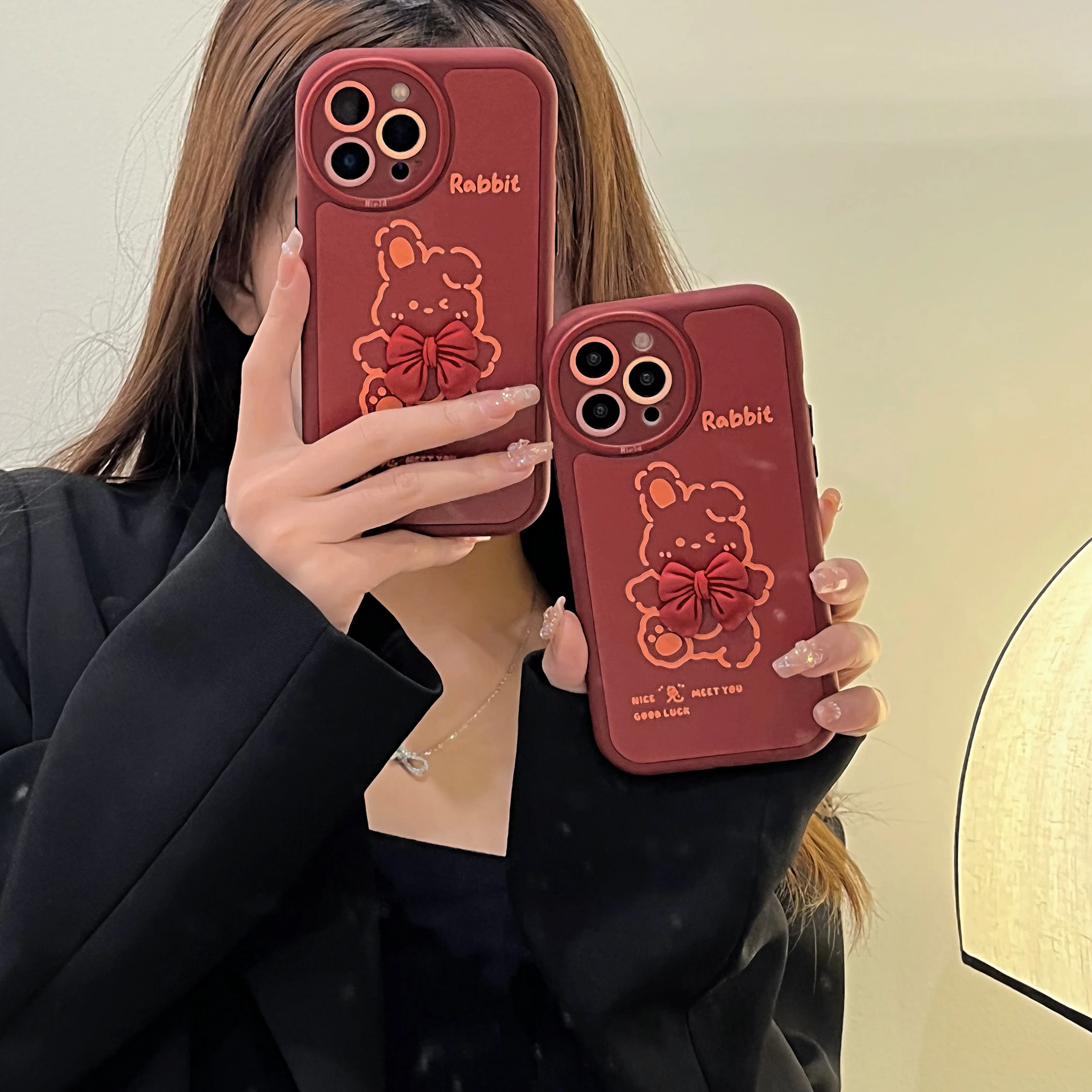 

Трехмерный Чехол для мобильного телефона iPhone с бантиком и ушками кролика