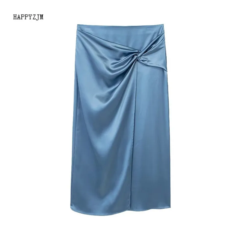 

Женская атласная юбка с завышенной талией, универсальная шелковая юбка миди с разрезом, украшенная узлом, весна-лето 2023