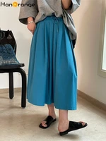 hanorange 2022 summer casual elastic drawstring skirt thin pleated long skirt women vintage clothes black retro blue