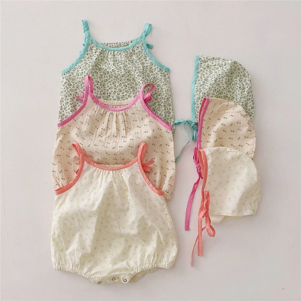 

2Pcs Cute Baby Girl Bodysuit with Hat Floral Cotton Newborn Baby Girl Clothes Summer Infant Baby Clothing For 0-2Y