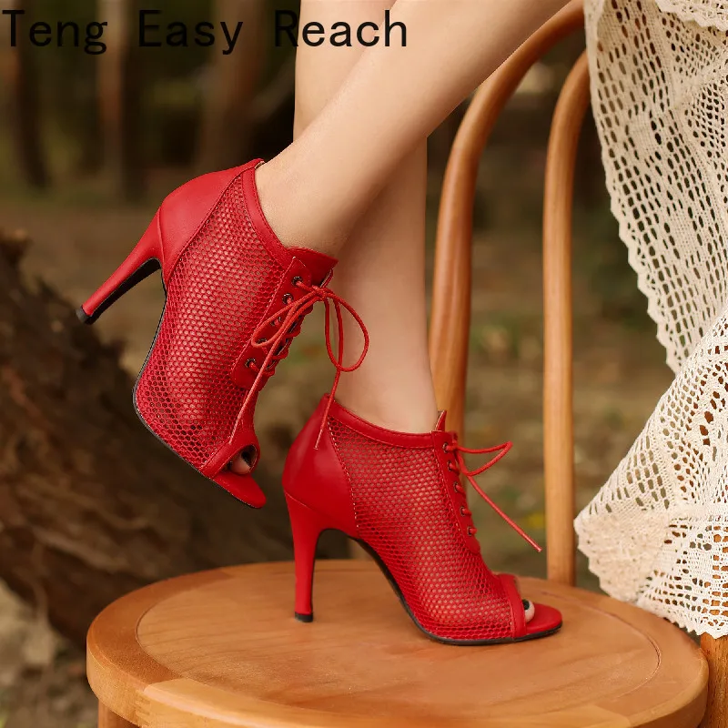 

Fashion Peep Toe Sandals Boots Women High Heels Pumps Sexy Hollow Out Mesh Lace-Up Cross-tied Boots Party Shoes Party Stiletto