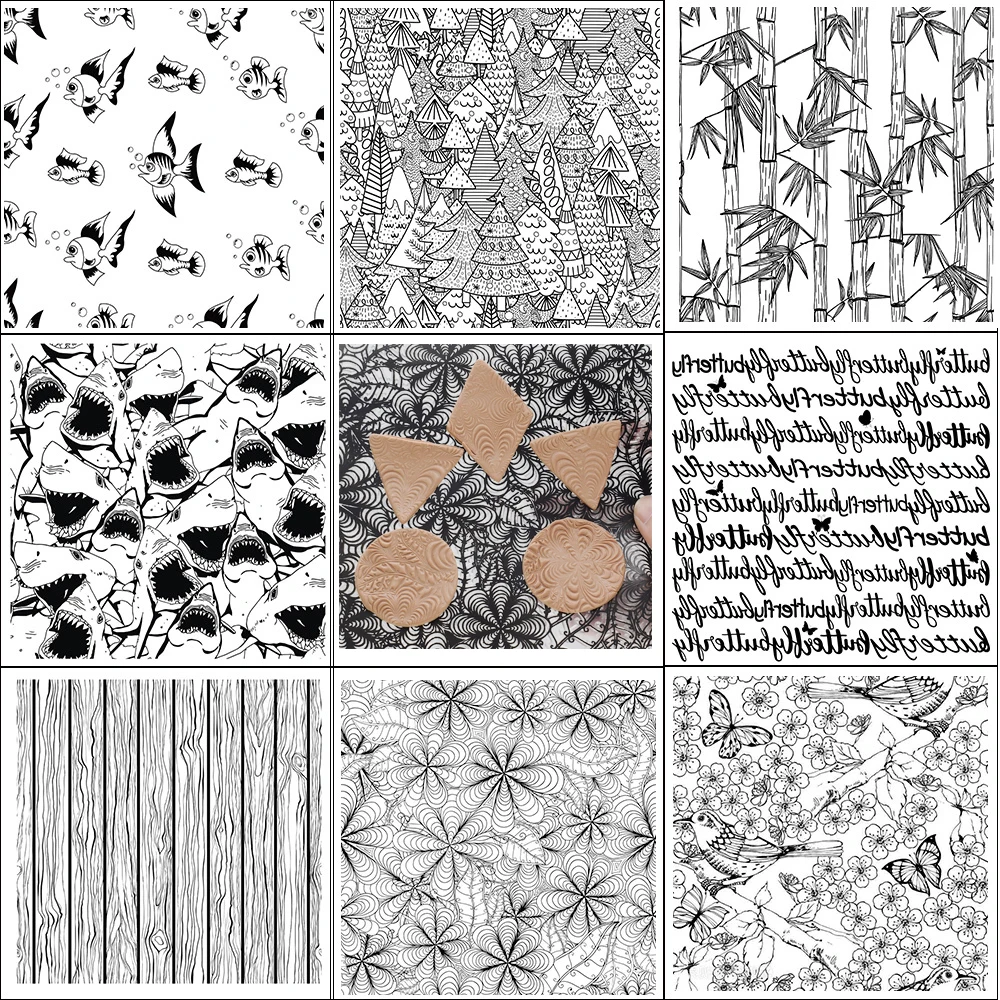 

Wood/Bamboo/Butterfly/Flower Pattern Clay Stamp Texture Emboss Sheets Polymer Clay for Jewelry DIY Impressive Art Supplies