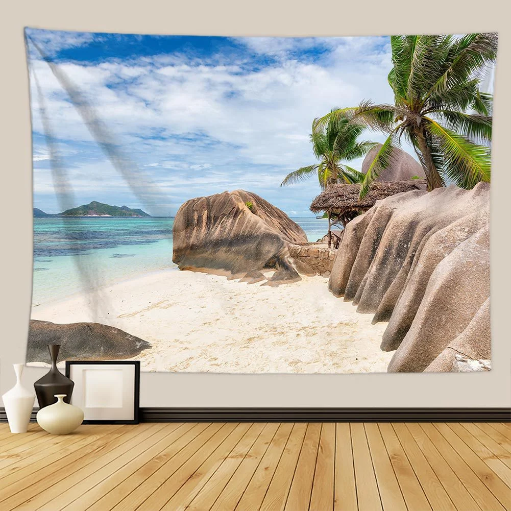 Настенный гобелен с изображением солнечного зеленого пальмы на пляже недорогой