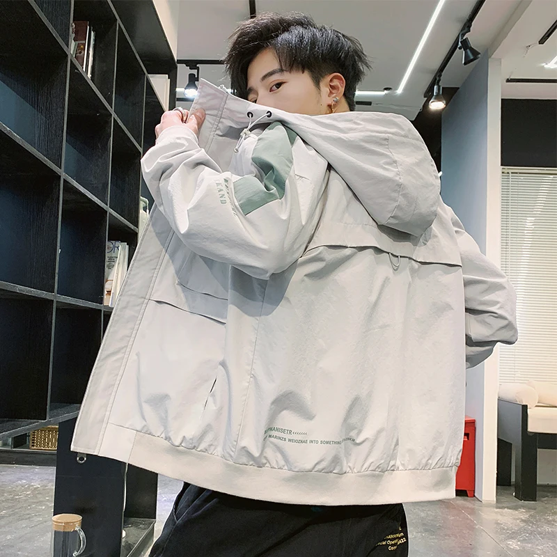

2022 Mens Jacket Spring Autumn Trendy Thin Hooded Jackets Hip Hop Streetwear Tops Casual Coat Plus Size M-4XL Sport Windbreaker