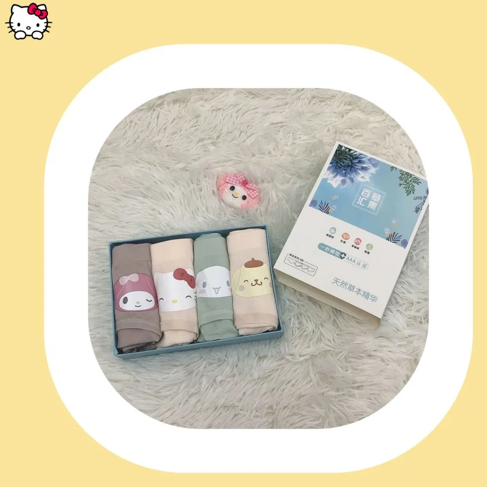 Sanrio Series 4 Piece Boxed Soft Y2k Student High Waist Kawaii Cotton Underwear Seamless Briefs Soild Color Breathable For Women