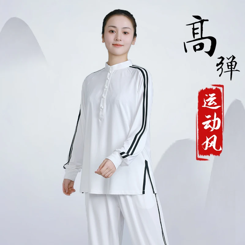 Women Men Tai Chi Kungfu Martial Arts Uniforms Chinese Style Stripe Sweatshirt+pant Casual Workout Exercise Wushu Set Tracksuit