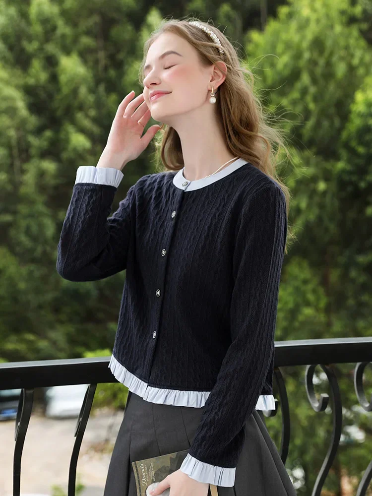 I BELIEVE YOU поддельные два студенческих синих жаккардовых вязаных кардигана для