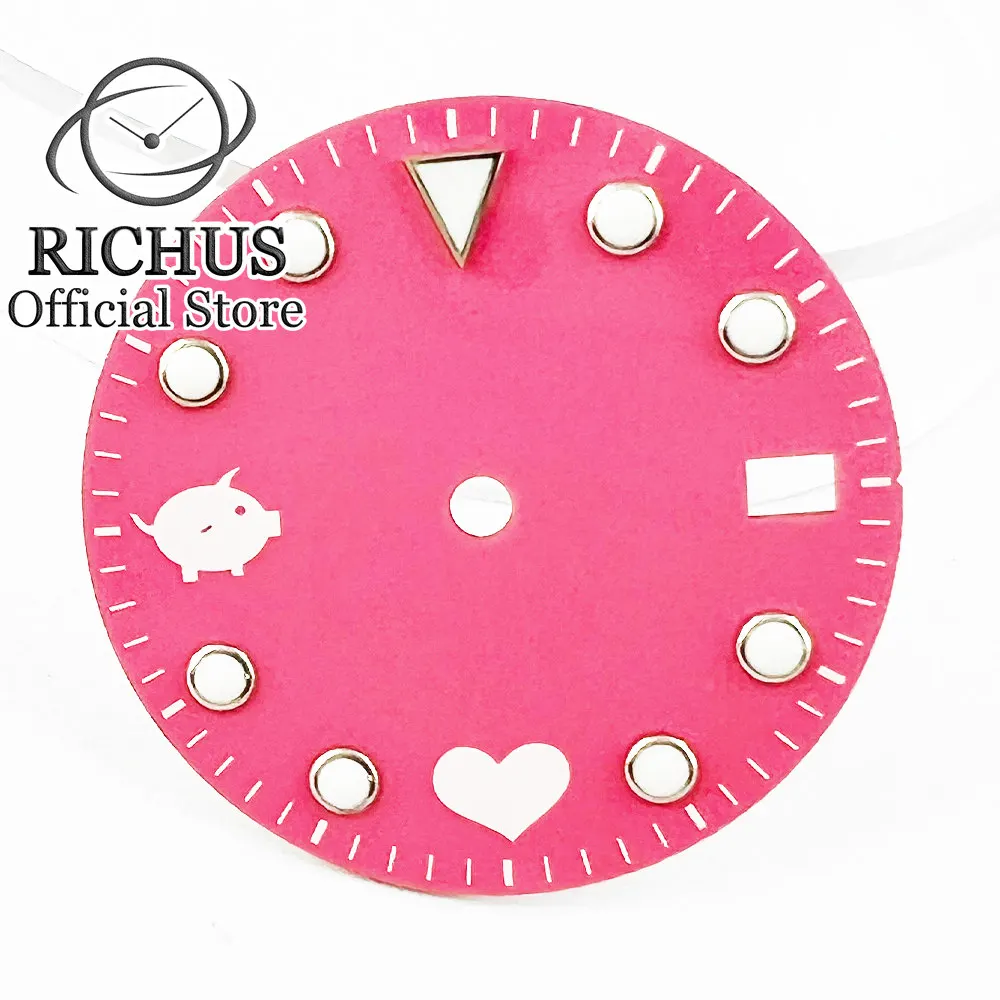 

28.5mm Green Luminous watch Dial Pink Watch face Fit NH35 Movement