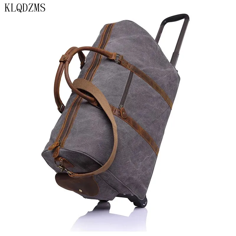 KLQDZMS High Quality Canvas Luggage Fashion Style Rolling Suitcase Ladies Men Silent Universal Wheel Trolley Travel Bag