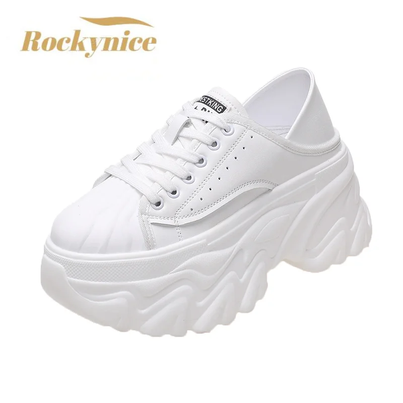

New Platform Leather Sneakers Women 2022 Summer Breathable Shoes Tennis Female Vulcanized Shoes Woman Spring Chunky Sneakers 8CM
