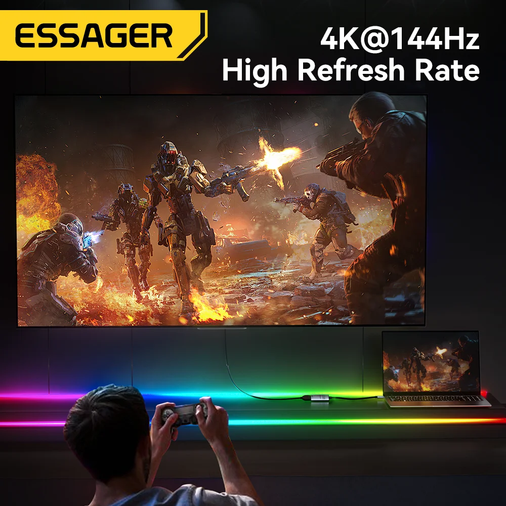 Адаптер Essager HDMI-USB-C 8K @ 60Hz 4K 120Hz/144Hz для iPhone MacBook Pro Air iPad Samsung высокоскоростной