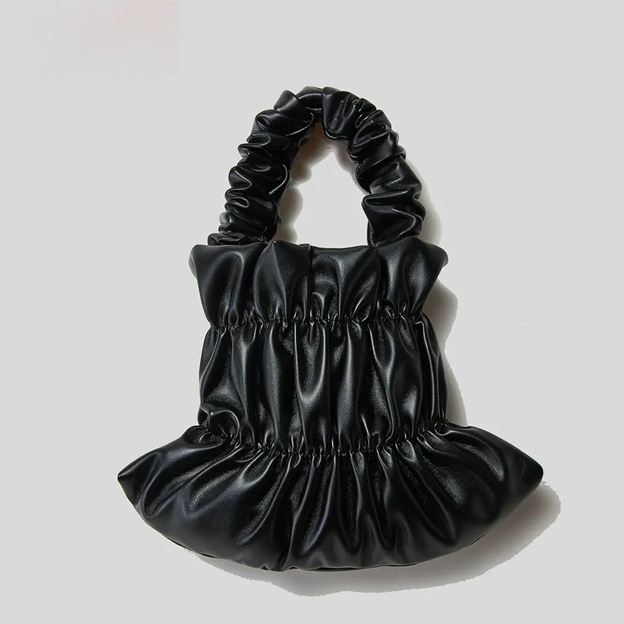 Spring and Summer  Soft PU Fold Cloud Bag Female  Irregular Bucket Bag Fashion Simple Shoulder Purses And Handbags