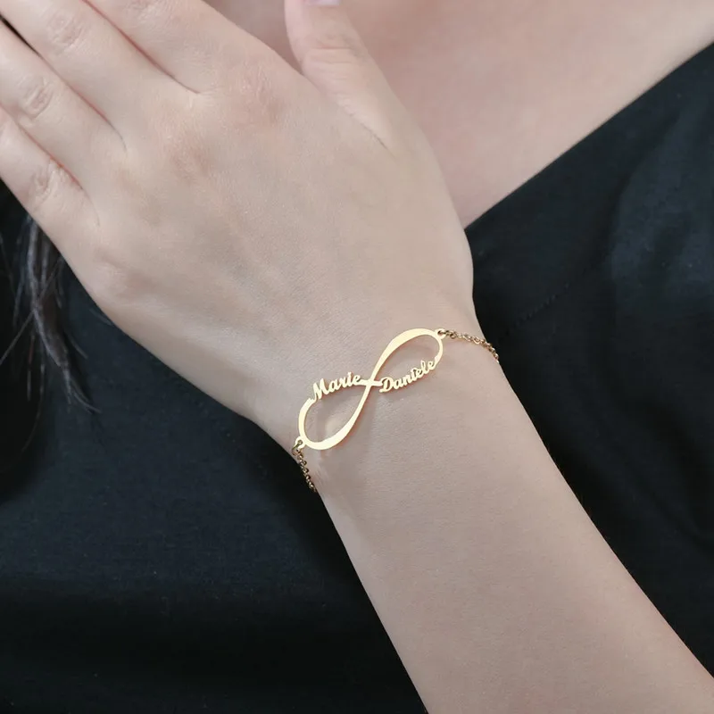 

Personalized Custom Stainless Steel Name Bracelet Infinity Symbol Adjustable With Kids Couple Name Gift For Mom Girlfriend