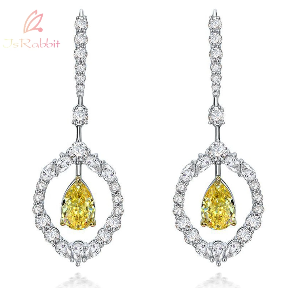 IsRabbit 18K Gold Plated 6CT Lab Grown Citrine Vivid Yellow Sapphire Drop Earrings 925 Sterling Silver Fine Jewelry DropShipping