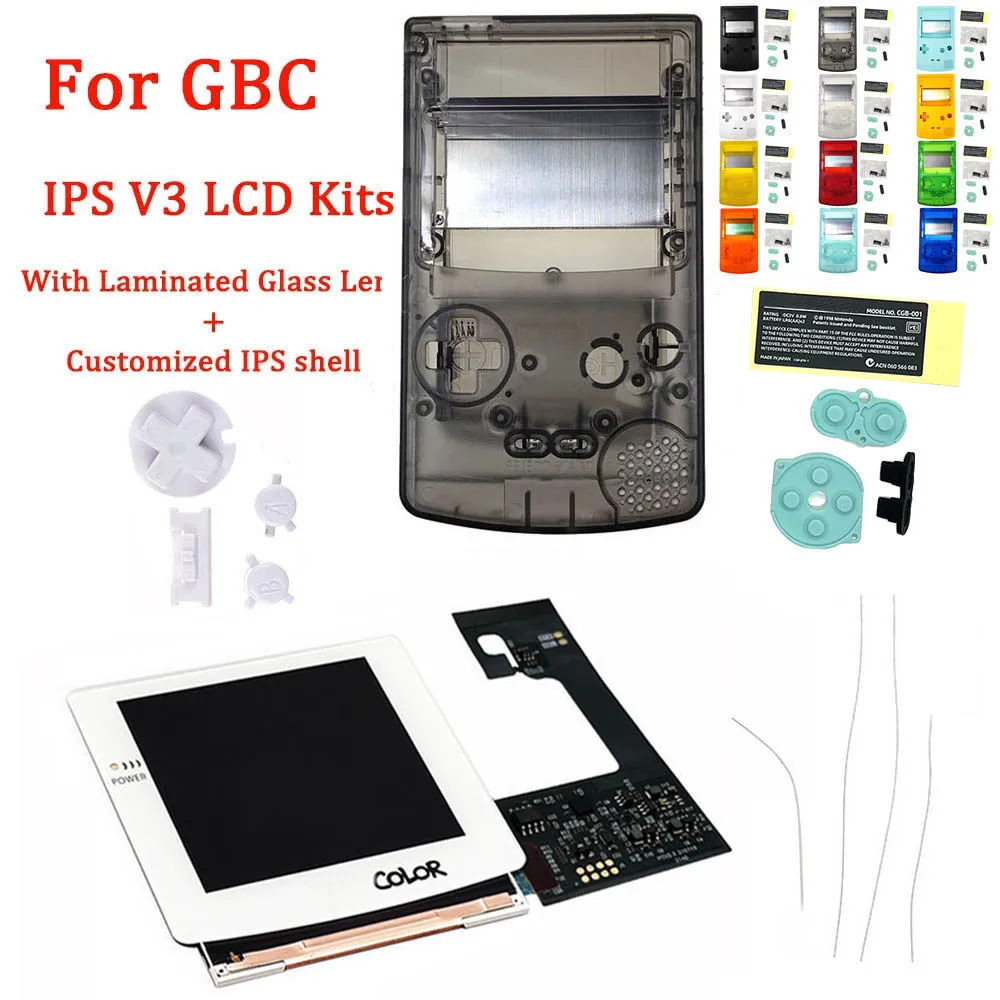 2021 IPS V3 White Laminated LCD Screen Kits with Customized IPS Housing Shell Buttons sets for GBC high light backlight LCD kits