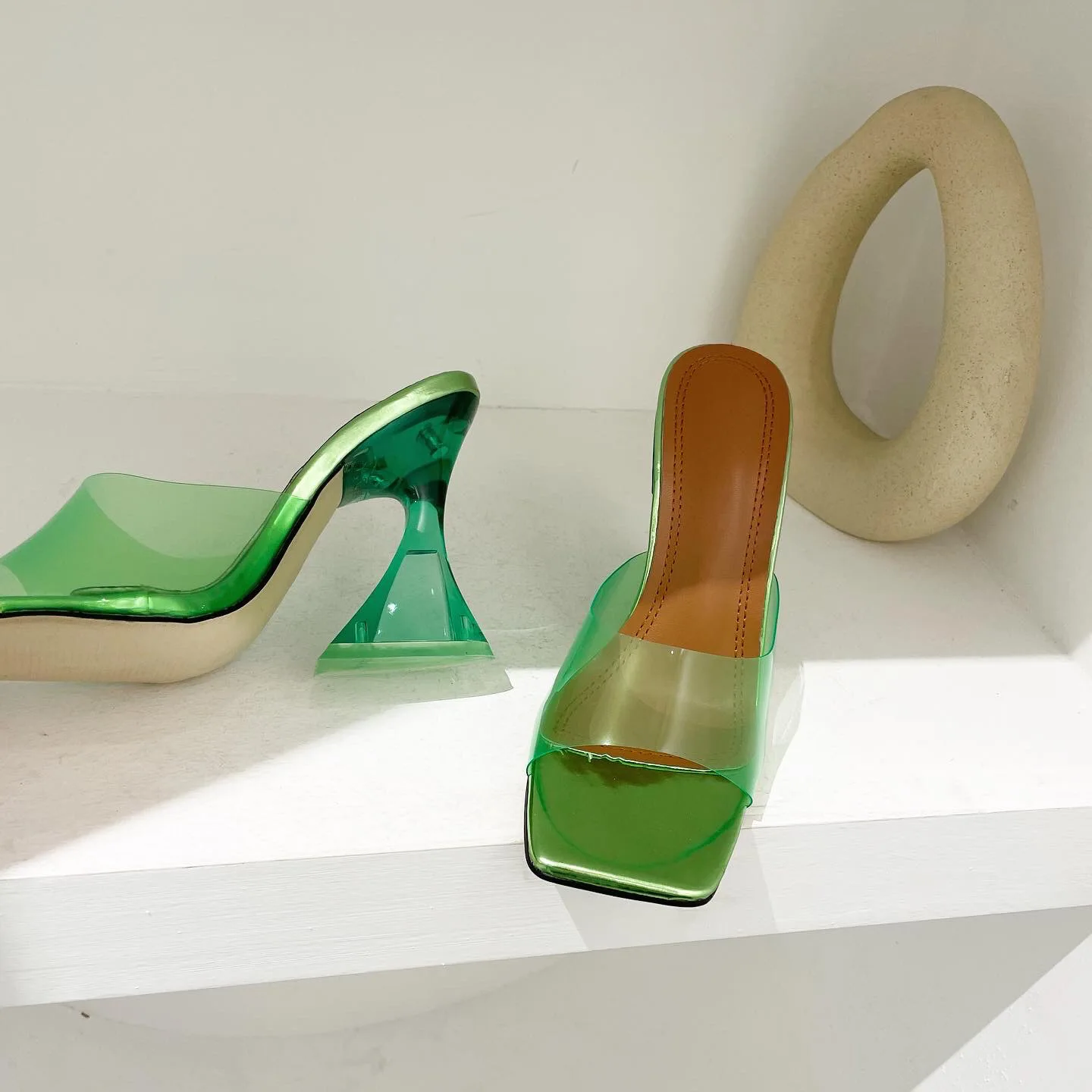 

Women's shoes 2020 summer slippers new special-shaped heel pvc crystal heel women sandals