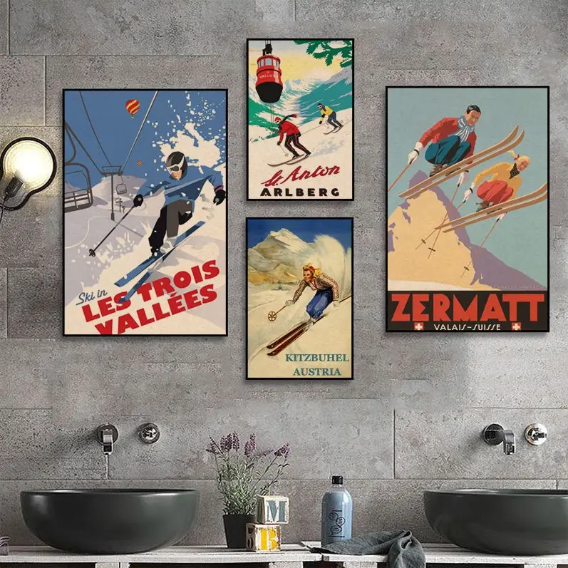 

Alpine Skiing Retro Kraft Paper Poster Kraft Paper Prints And Posters Stickers Wall Painting