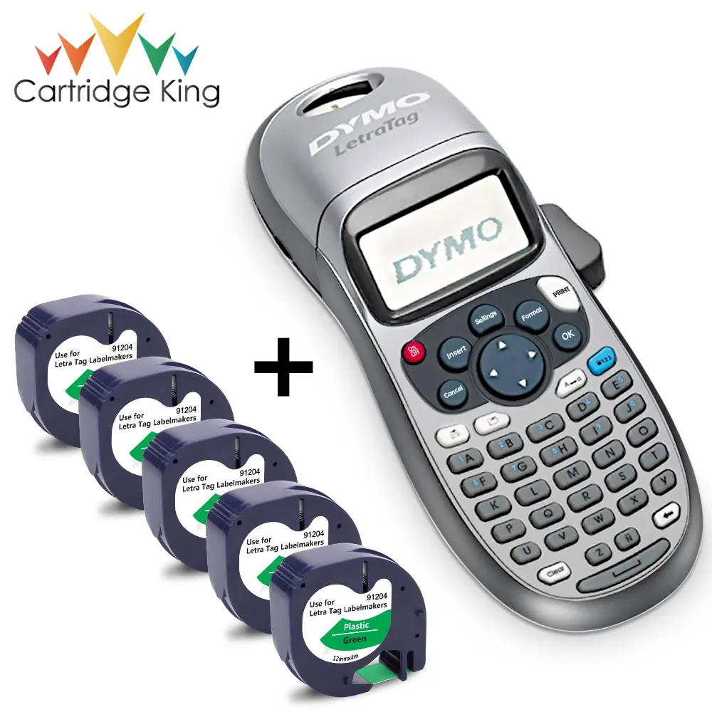

for LT100H Label Printer LT-100H Dymo LetraTag Label Machine with 5PK 12mm LT Label Tape 91204 Black on Green for LetraTag 100H