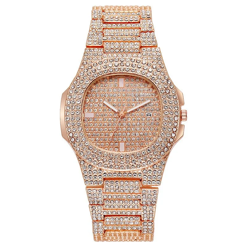 

WOKAI high quality luxury style diamond men's steel band quartz watch business luminous waterproof clock retro