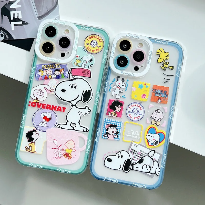Cartoon Snoopy friends Lens Protection Case For iPhone 14 13 12 11 Pro Max Xr X Mini 14 Plus 7 8 Plus case Cute Cover Phone Case