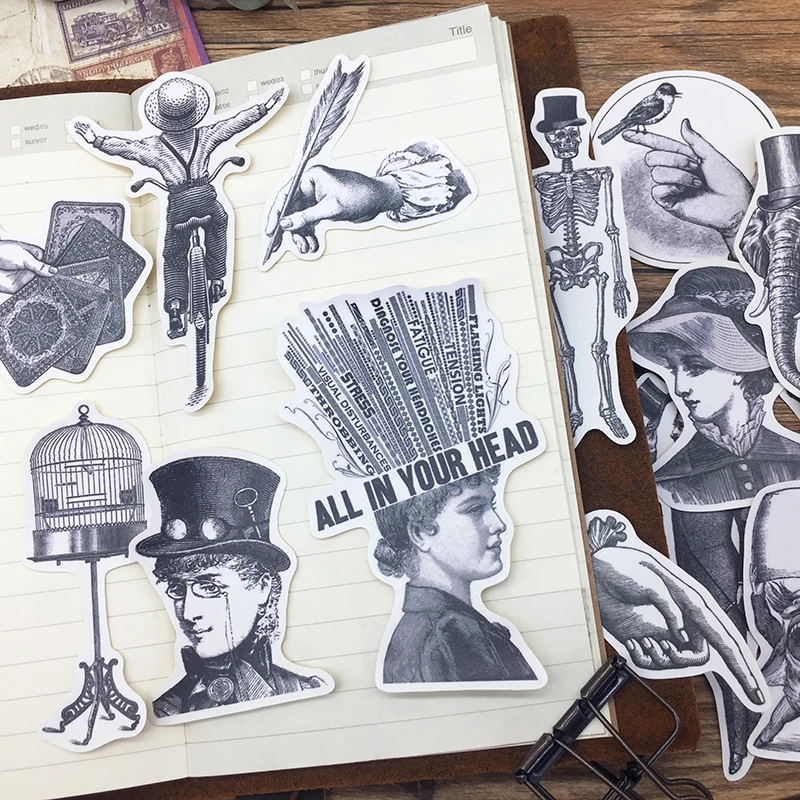 

15 шт./сумка, винтажные черно-белые элегантные Стикеры для украшения альбомов