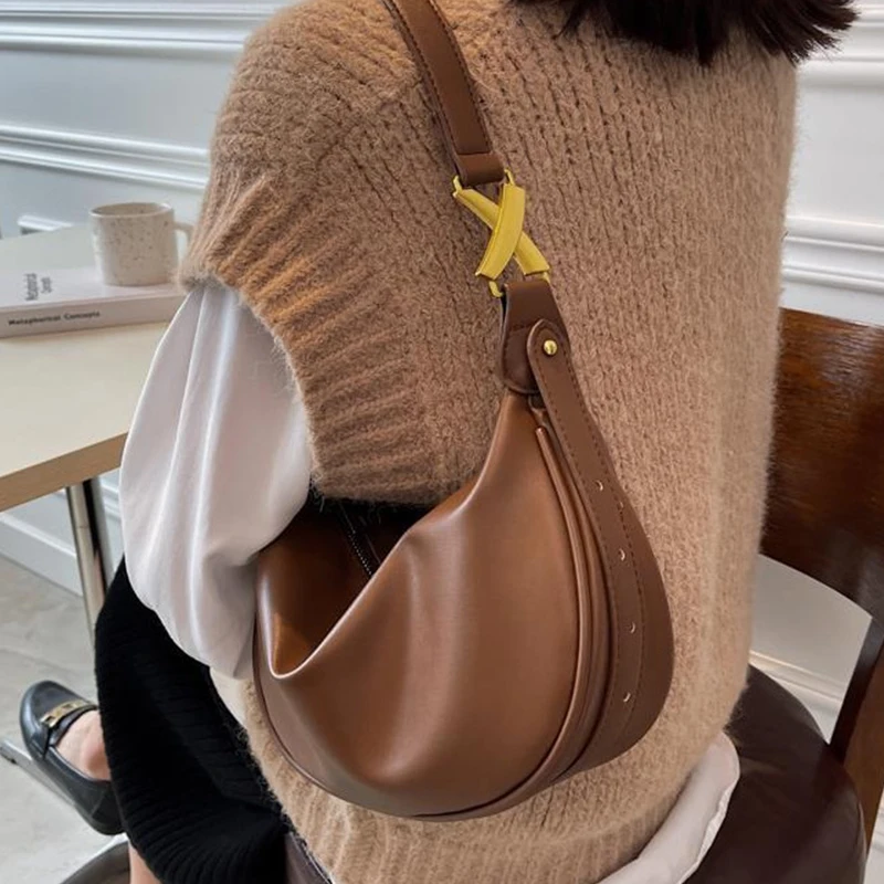 

Pu Leather Solid Color Women's Messenger Bags Vintage Ladies Underarm Shoulder Bag Famous Designer Handbags for Women Armpit Sac