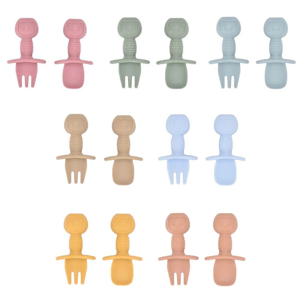 

2pcs Silicone Fork Spoon Baby Utensils Set Feeding Spoon Feeding Tableware Set Baby Utensils Silicone Handle