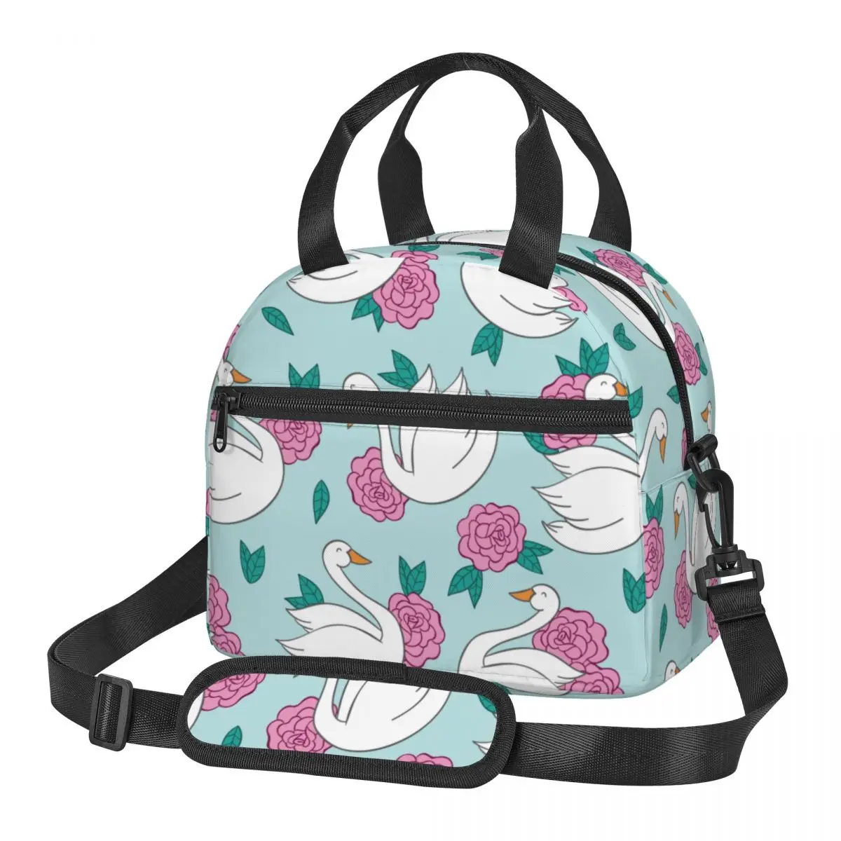 

Insulated lunch bag For Women Kids Classy Swan With Flowers Cooler Bag Thermal bag Portable Lunch Box Ice Pack