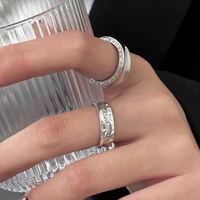 925 sterling silver geometric zircon ring female ins simple light luxury open ring surface jewelry wedding rings