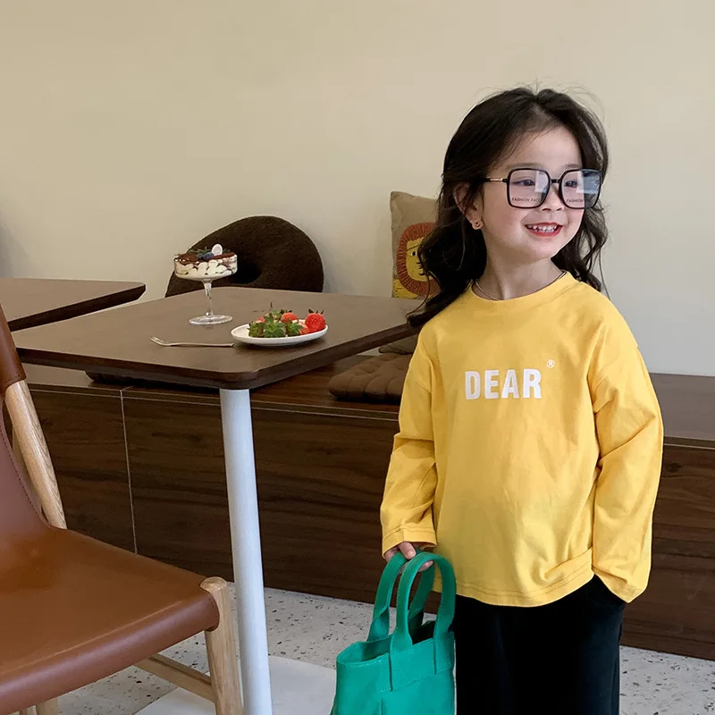 

Spring Children letters print casual T shirts 8 colors cotton Kids all-match long sleeve base Tops