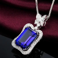 luxury full diamond micro set butterfly rectangular sapphire pendant womens jewelry clavicle chain necklace women