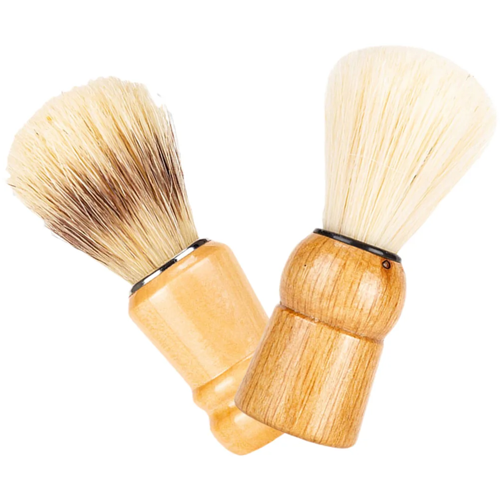 

2 Pcs Beauty Gifts Beard Brush Men Shave Wood Handle Shaving Brushes Mustache Neck Father's Day Nylon Wool Man
