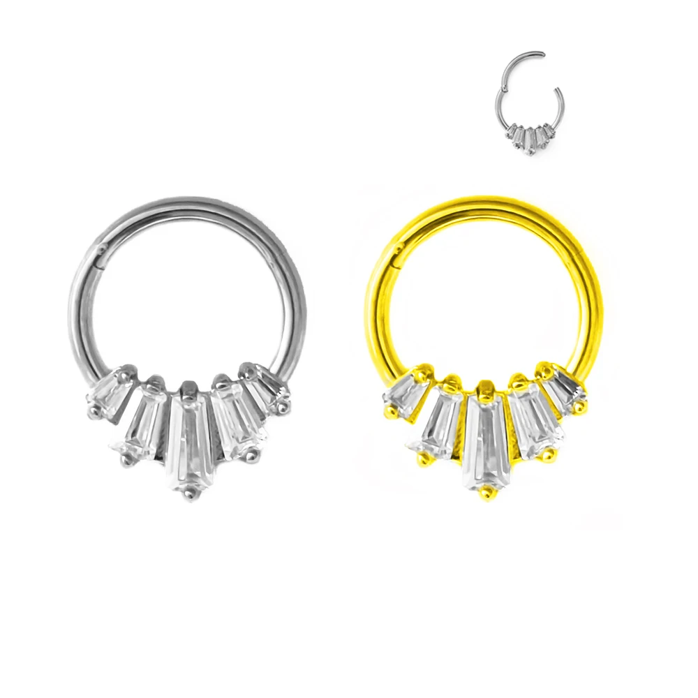 

Ladder Zircon Nose Ring Clicker Daith Piercing Ear Cartilage Helix Hoop Body Jewelry 100% 316L Surgical Steel